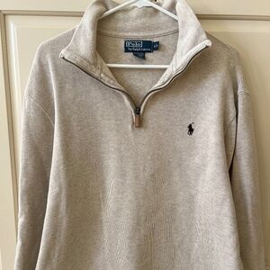 Mens POLO by Ralph Lauren Tan heavy Cotton 1/4 zip top size Large